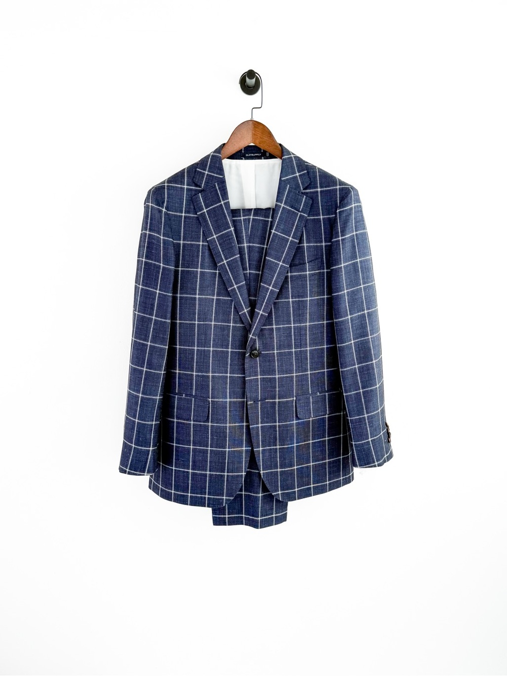 NEW Suitsupply Sienna Men's Blue Windowpane Suit Silk Wool Linen Blue White 40R - Picture 4 of 16